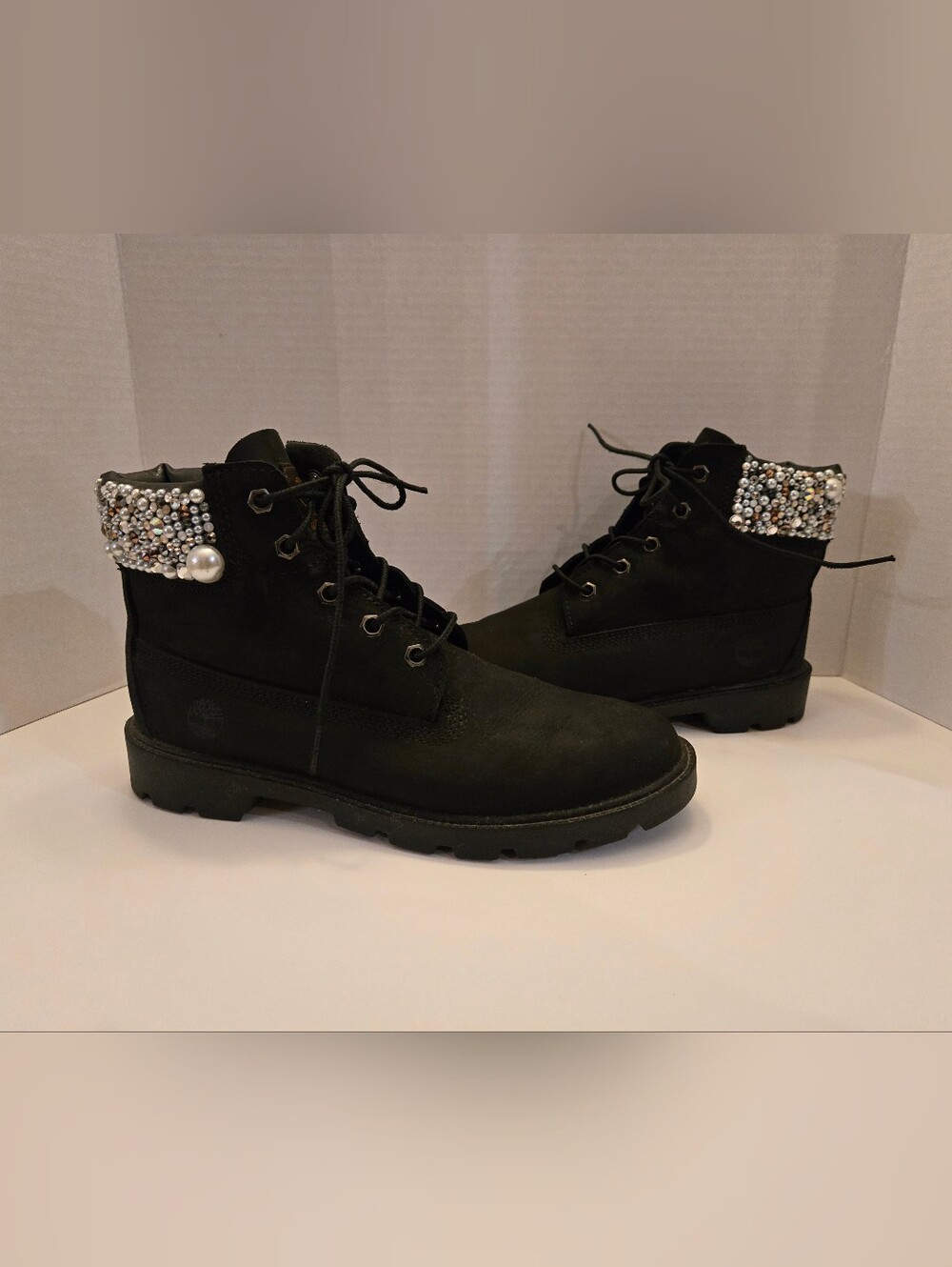 Timberland Black Ankle Boots with Rhinestone Cuff